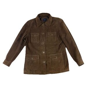 Lands End Goat Suede Shacket Chore Coat Size Large 14-16 Chocolate Brown Western